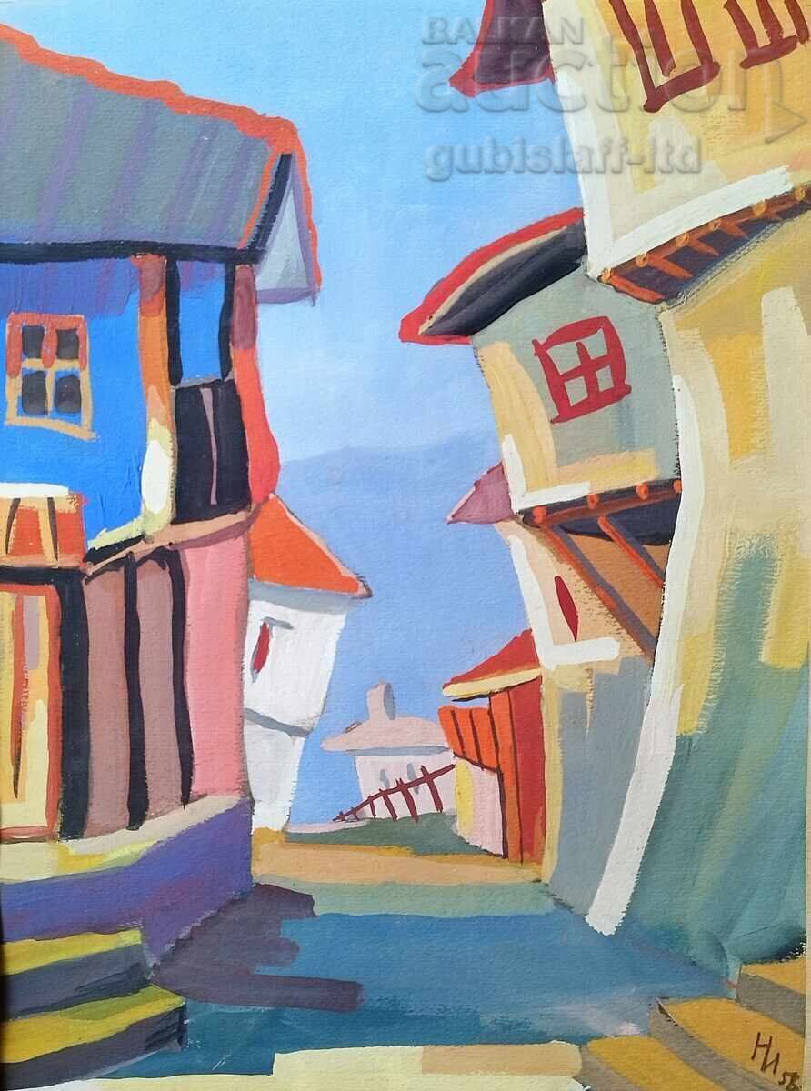 Painting, landscape, Nessebar, artist N. I., 1958 with price € 130.00 | 254.26 BGN Painting, landscape, Nessebar, artist N. I., 1958 with price € 130.00 | 254.26 BGN