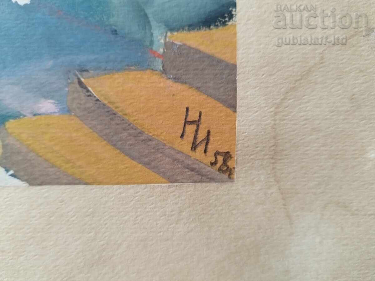 Auction Painting, landscape, Nessebar, artist N. I., 1958 Auction Painting, landscape, Nessebar, artist N. I., 1958