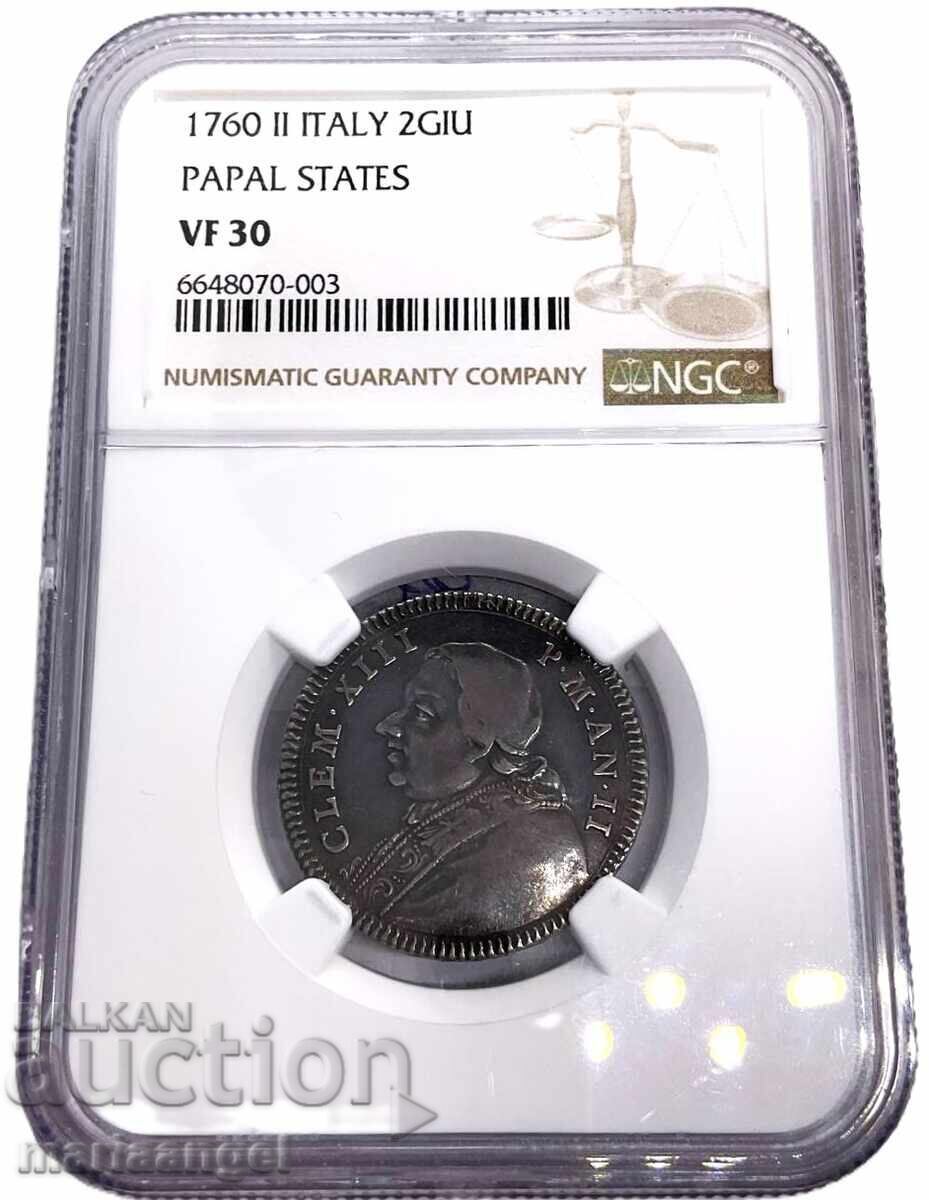 Δημοπρασία 2 Τζούλιο 1760 Βατικανό Κλήμης ΙΓ' NGC VF30 ασήμι