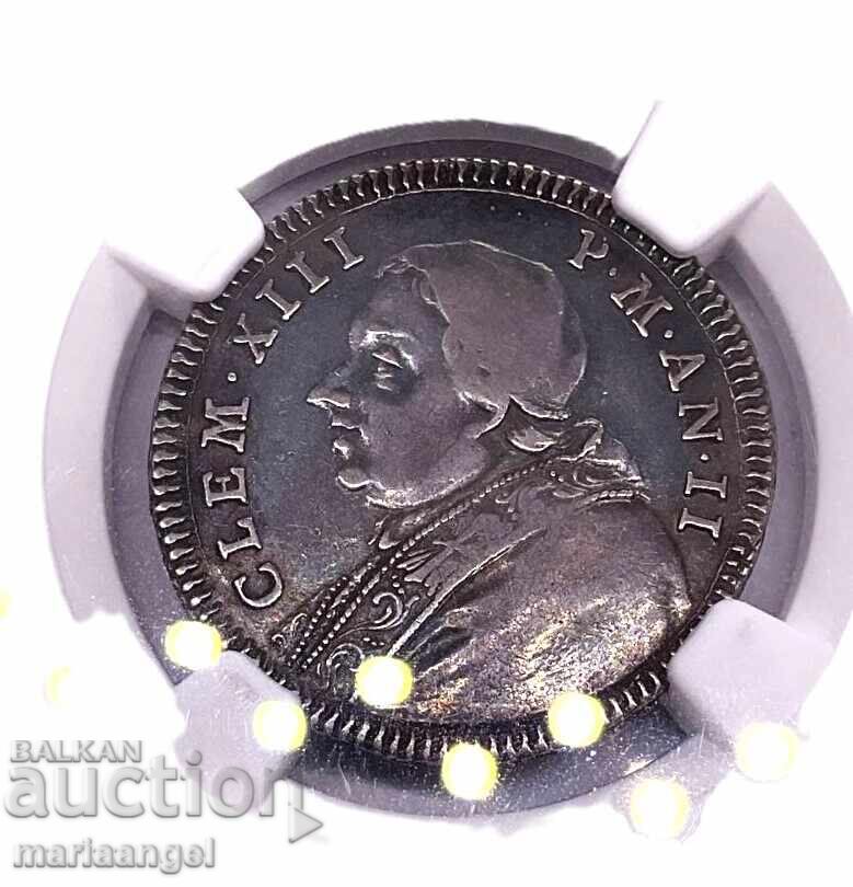 Доставка на 2 Джулио 1760 Ватикан Клемент XIII NGC VF30 сребро