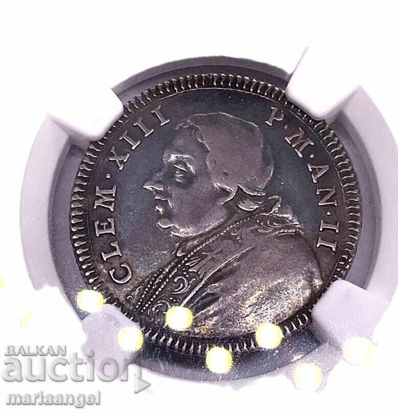 Παράδοση 2 Τζούλιο 1760 Βατικανό Κλήμης ΙΓ' NGC VF30 ασήμι