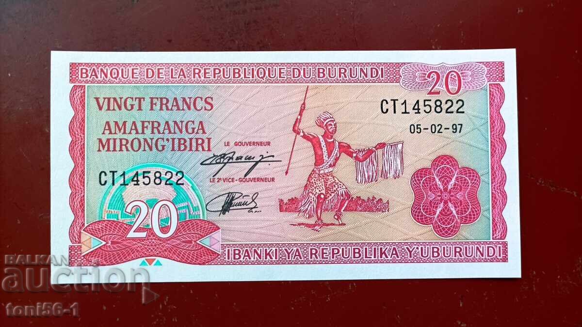 Бурунди 20 франка 1997г  UNC -