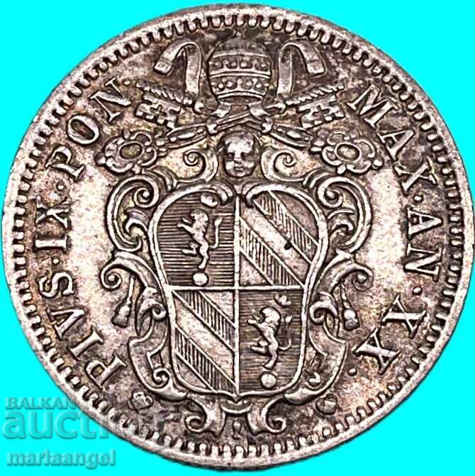 10 baiocchi 1865 Vatican 2,62g Pius al IX-lea argint - rară și scumpă cu preț € 54.00 | 105.62 BGN 10 baiocchi 1865 Vatican 2,62g Pius al IX-lea argint - rară și scumpă cu preț € 54.00 | 105.62 BGN