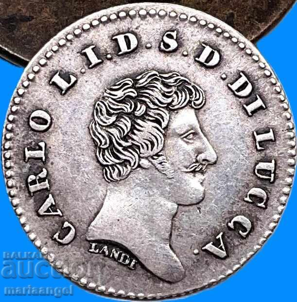Lucca 10 soldi 1833 Italia Carlo Lodovico di Borbon 2,34g Ag