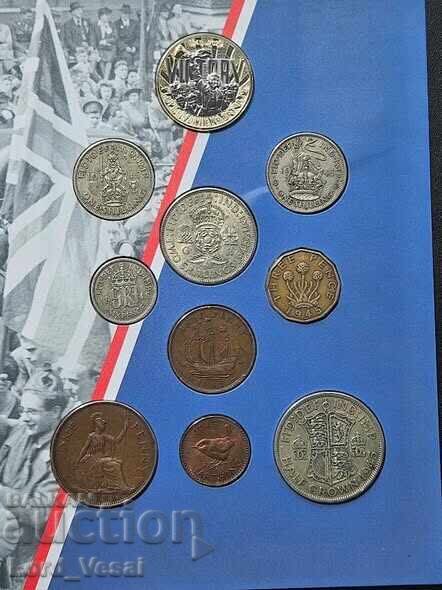 Licitație Set istoric de monede din 1945 și Ziua Victoriei (VE Day), Marea Britanie Licitație Set istoric de monede din 1945 și Ziua Victoriei (VE Day), Marea Britanie