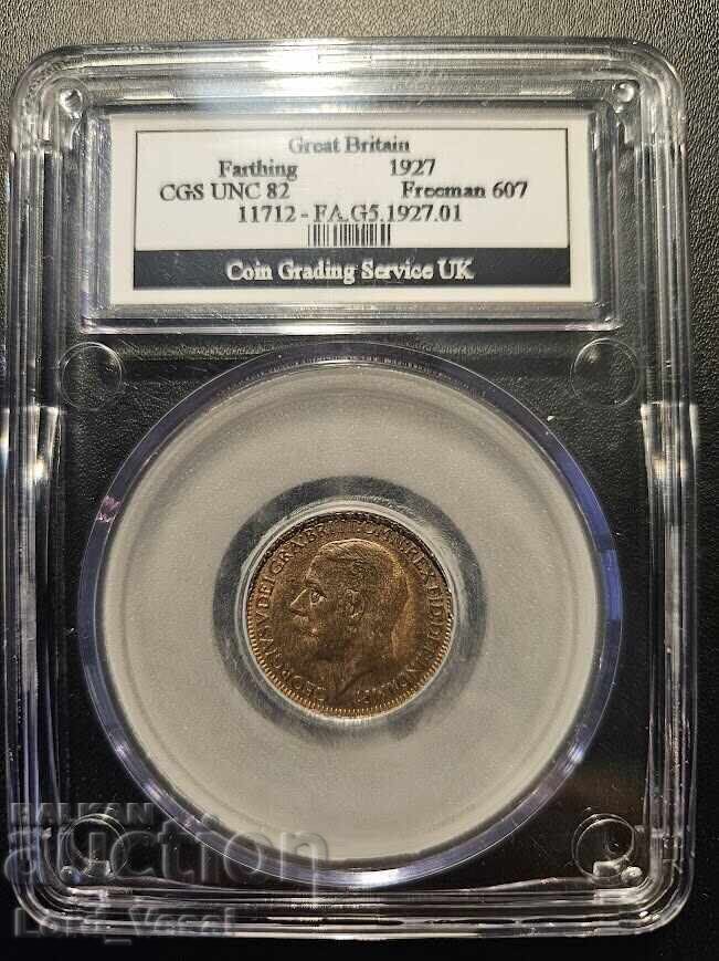 1 Farthing 1927-G5-4/B Fr. 607 CGS UNC 82 Great Britain