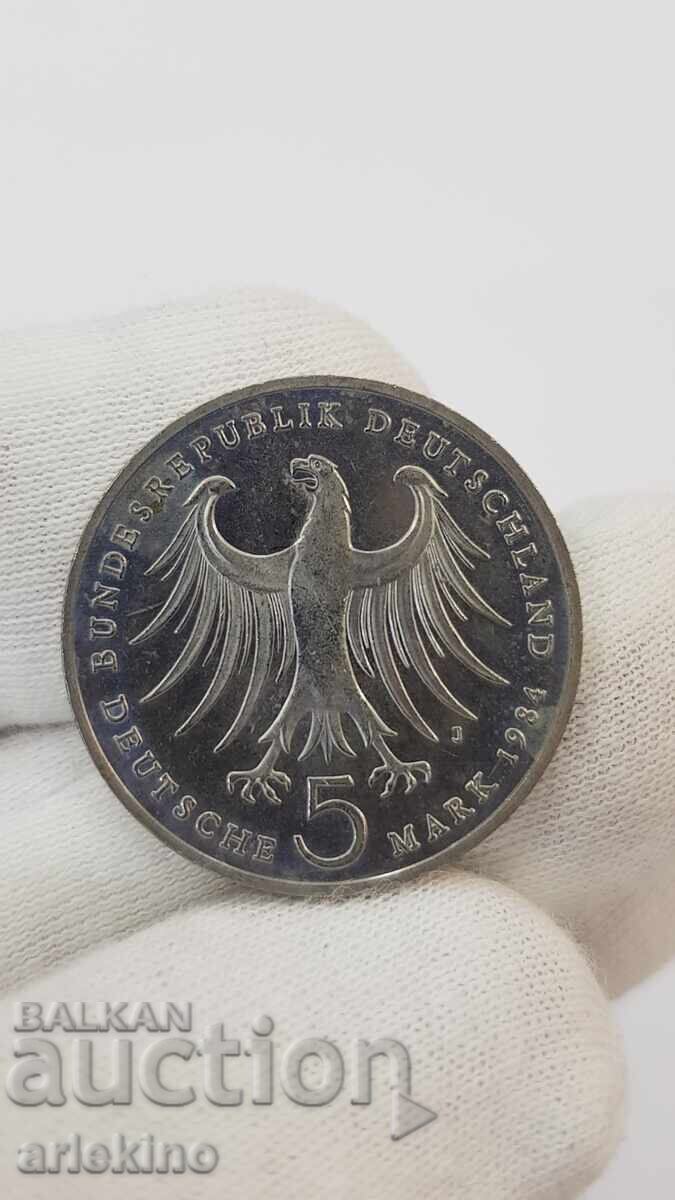 Monedă de colecție, 5 mărci 1984 J - Germania - 5