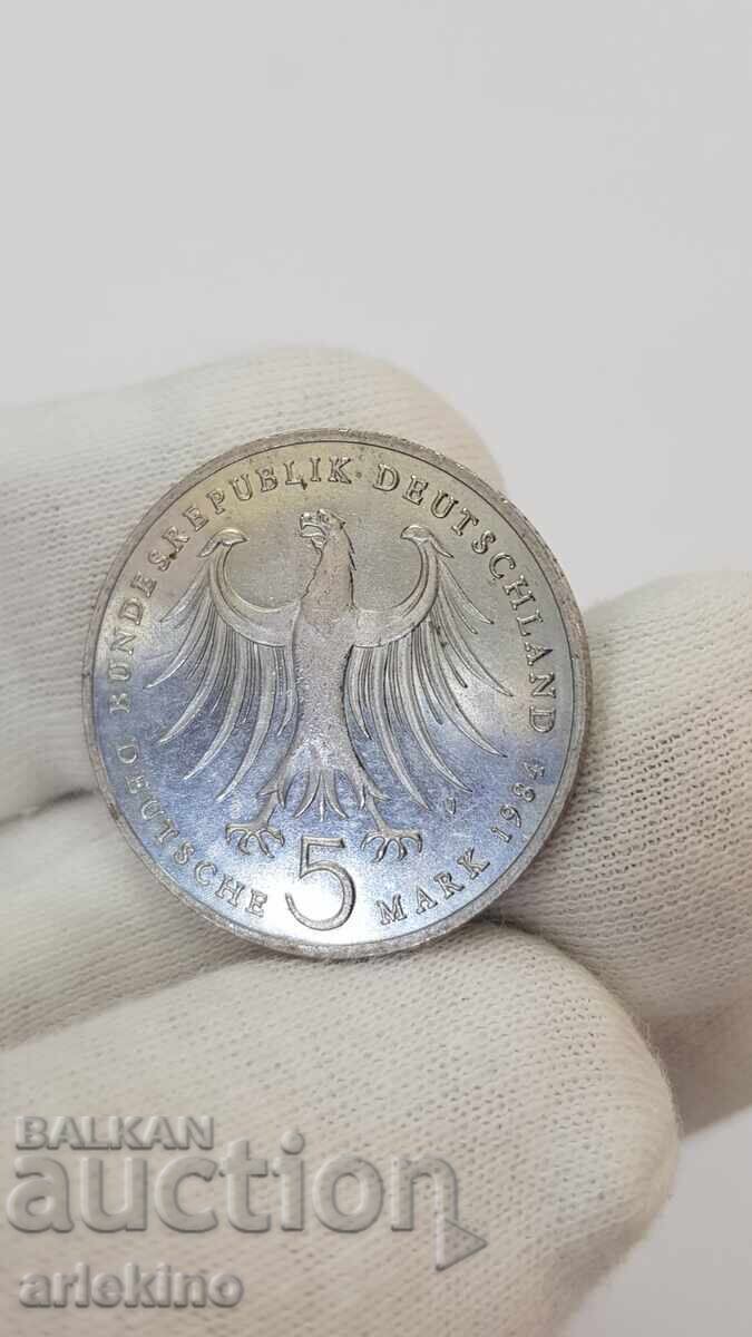 Monedă de colecție, 5 mărci 1984 J - Germania - 6