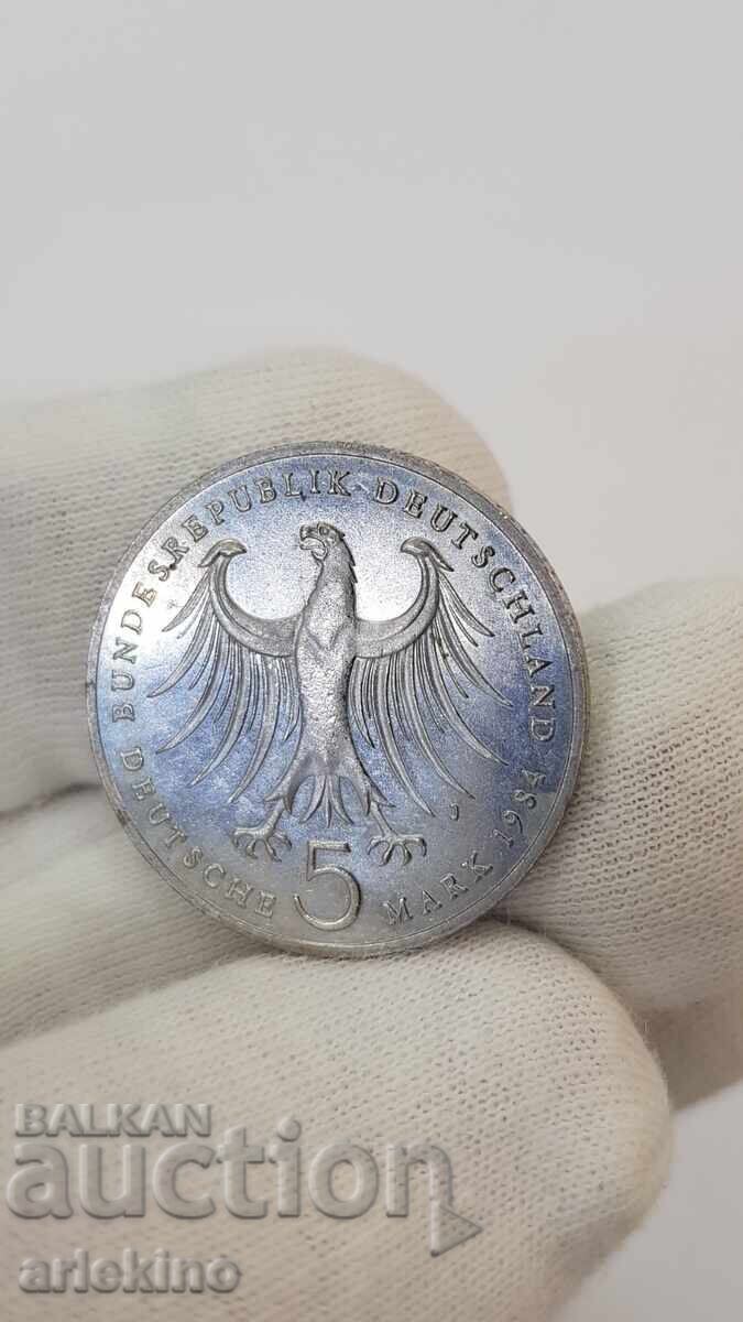 Monedă de colecție, 5 mărci 1984 J - Germania - 7