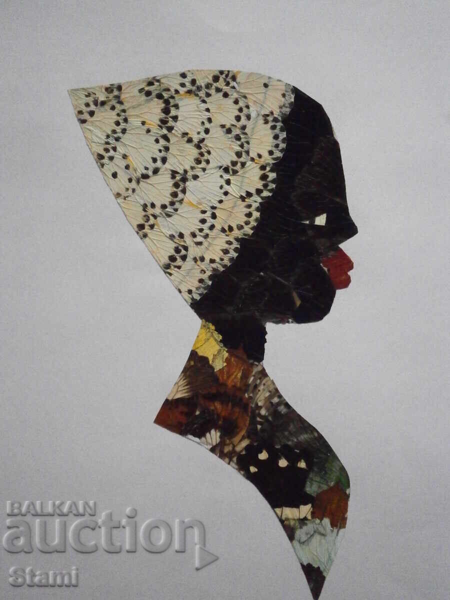 Portret de femeie africană - serie de tablouri din aripi de fluture
