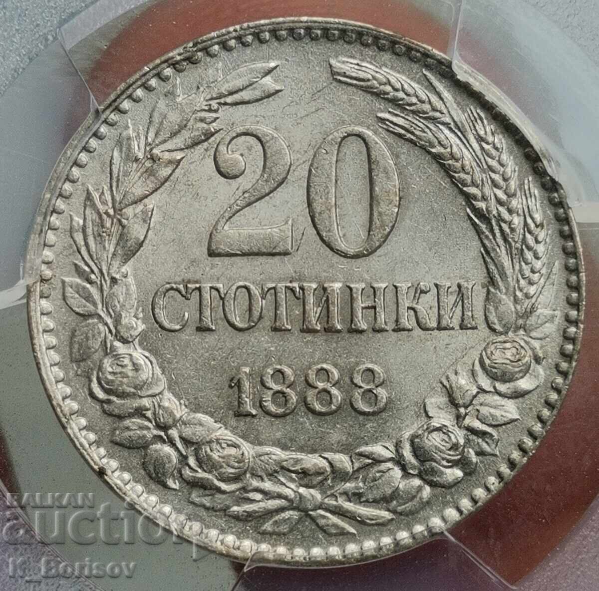 20 de cenți 1888 MS 62 PCGS cu preț € 800.00 | 1564.67 BGN