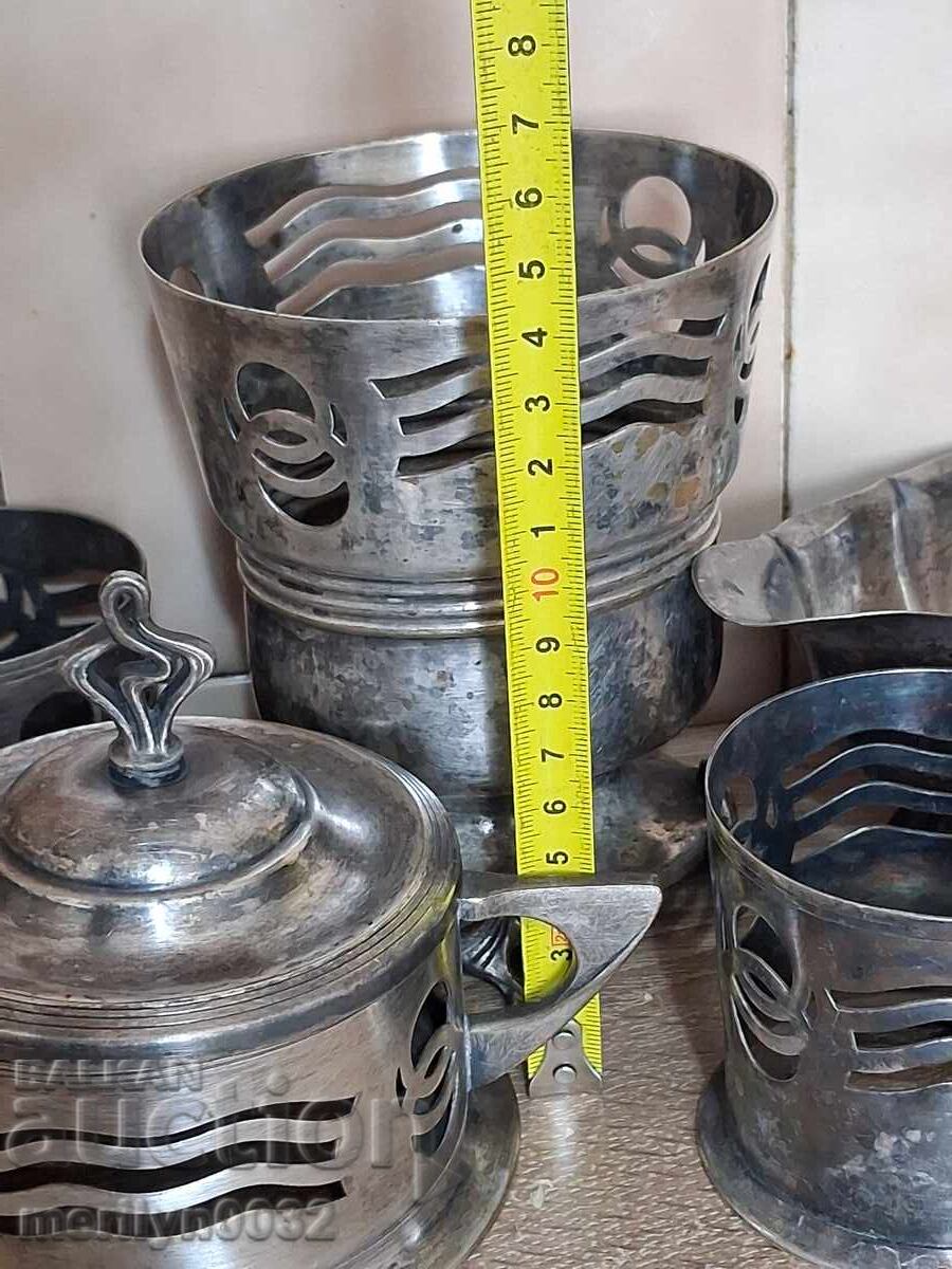 Παλιό επαργυρωμένο σερβίτσιο, ζαχαριέρα, παγοθήκη, 2 ποτήρια, σαλτσιέρα - 6