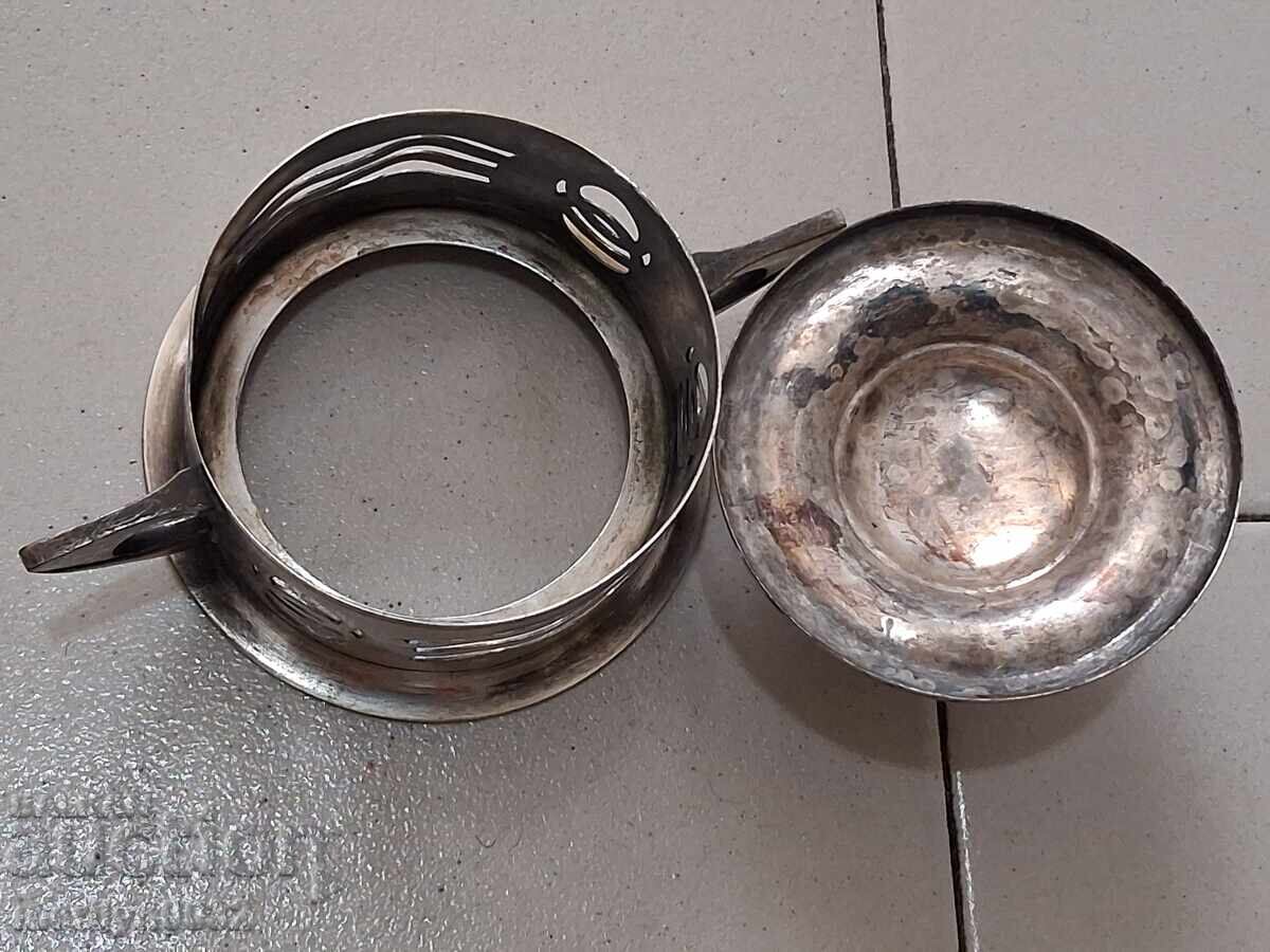 Παλιό επαργυρωμένο σερβίτσιο, ζαχαριέρα, παγοθήκη, 2 ποτήρια, σαλτσιέρα - 7