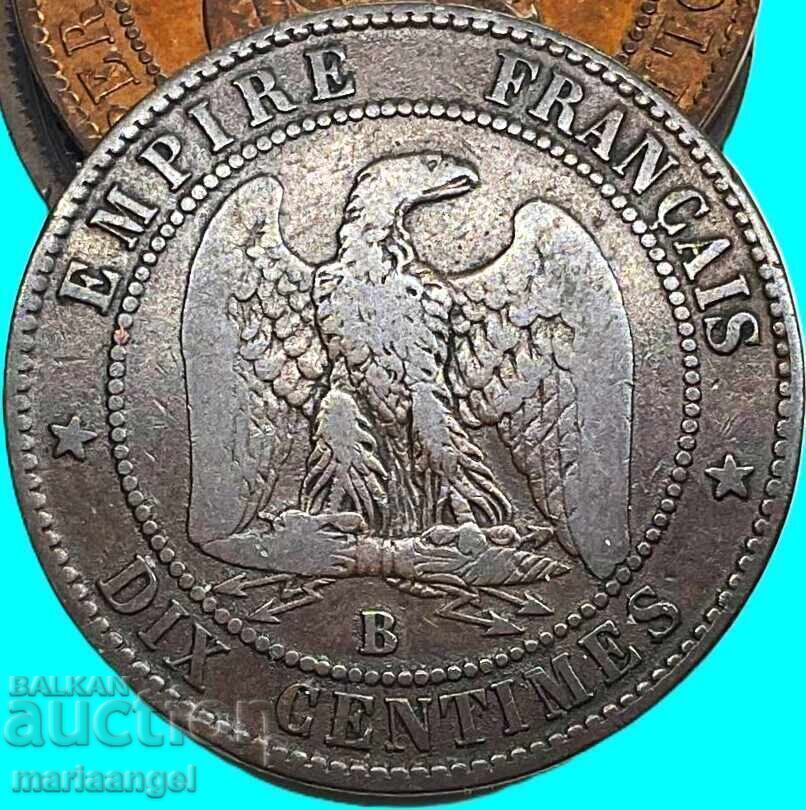 Аукцион Франция 10 сантима 1856 30мм Наполеон III бронз
