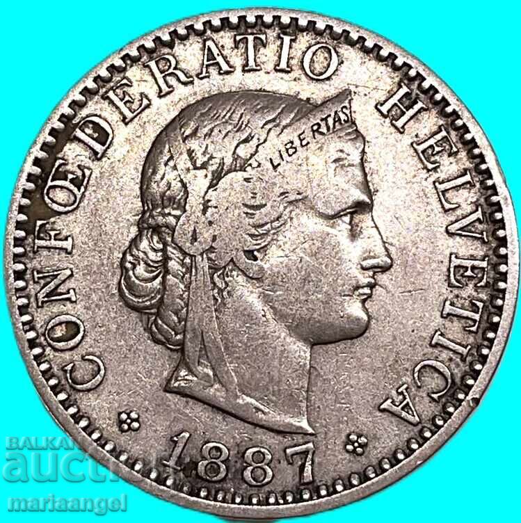 20 Rapen 1887 Elveția Cantonul Berna - an rar 20 Rapen 1887 Elveția Cantonul Berna - an rar