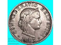20 Rapen 1887 Ελβετία Καντόνι της Βέρνης - σπάνια χρονιά