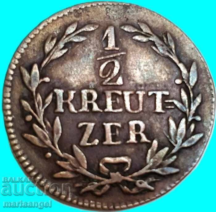 1/2 kreuzer 1817 Baden Germania 20mm - nominal rar cu preț € 34.00 | 66.50 BGN
