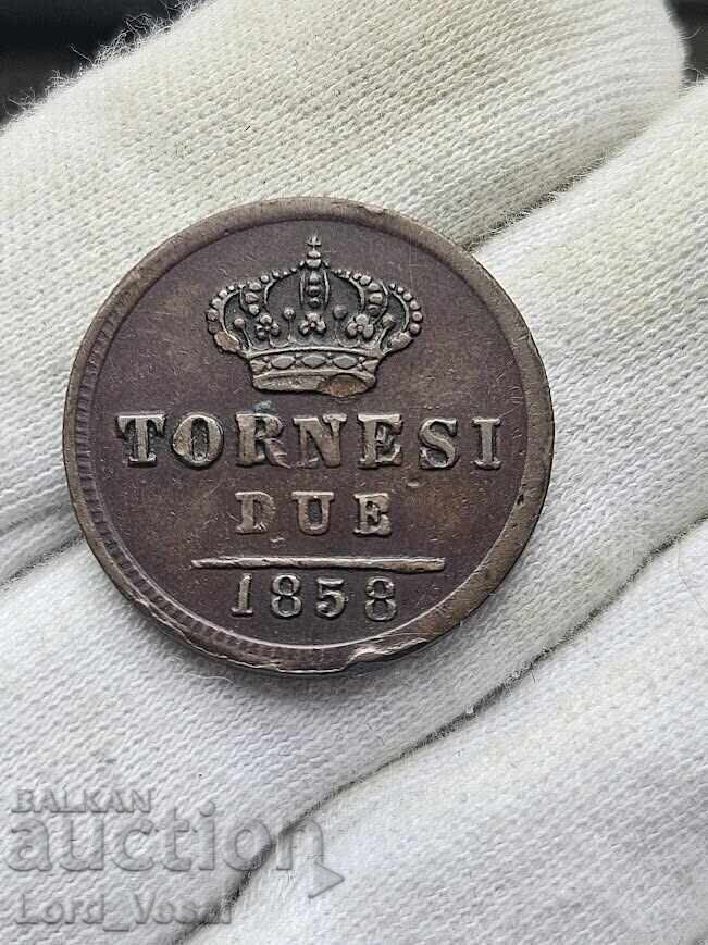 Доставка на Кралство на Двете Сицилии 2 торнези (Tornesi Due) от 1858