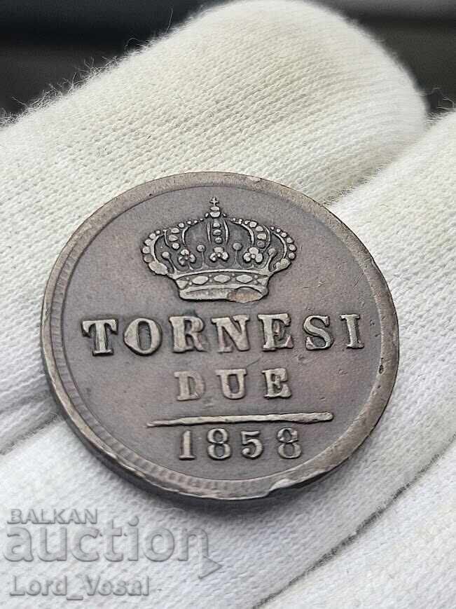 Кралство на Двете Сицилии 2 торнези (Tornesi Due) от 1858 - 6