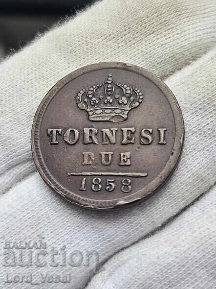 Кралство на Двете Сицилии 2 торнези (Tornesi Due) от 1858
