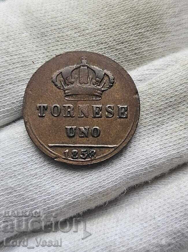 Доставка на Кралство на Двете Сицилии 1 торнезе (Tornese Uno) от 1858