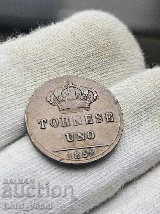 Кралство на Двете Сицилии 1 торнезе (Tornese Uno) от 1858 - 6