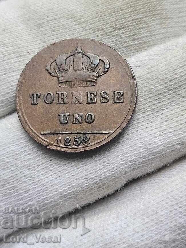 Кралство на Двете Сицилии 1 торнезе (Tornese Uno) от 1858