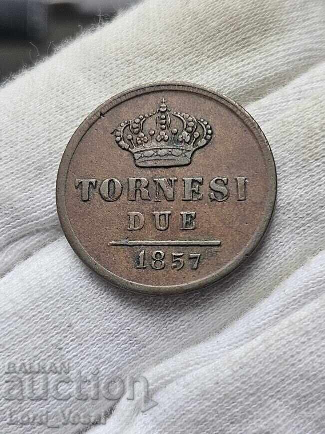 Кралство на Двете Сицилии 2 торнези (Tornesi Due) от 1857