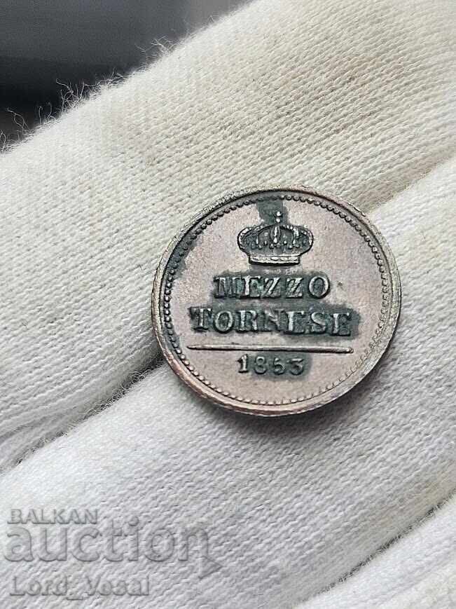 Regatul celor Două Sicilii 1/2 tornese (Mezzo Tornese) 1853
