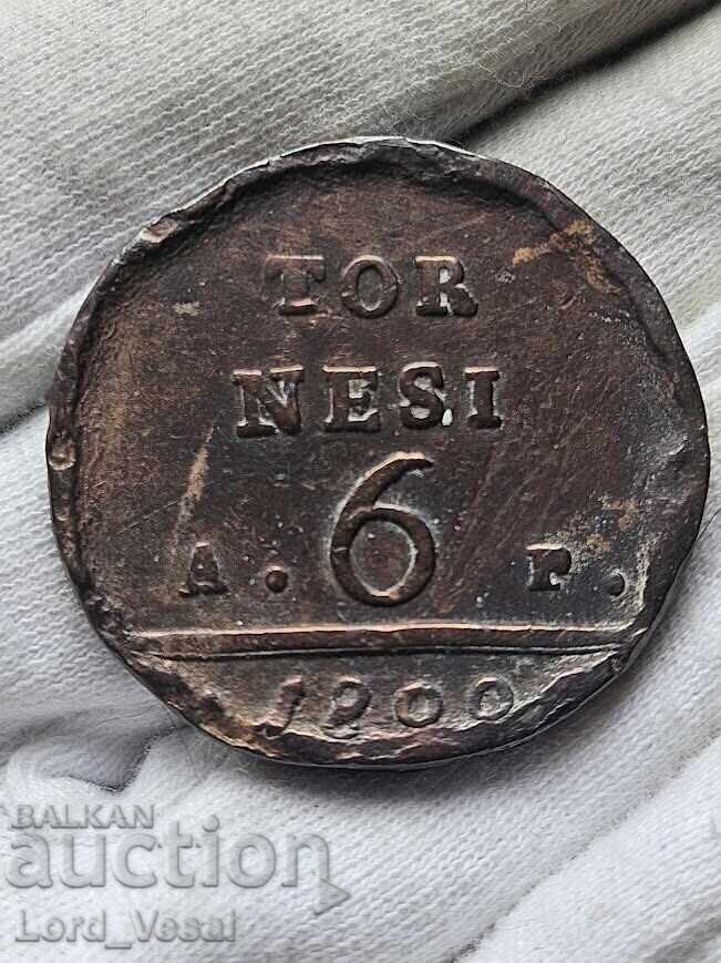 Аукцион Кралство Неапол 6 торнези (6 Tornesi) от 1800 г.