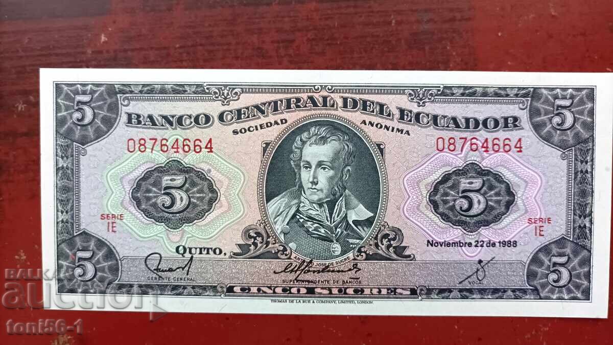 Ecuador 5 Sucre 1988 UNC