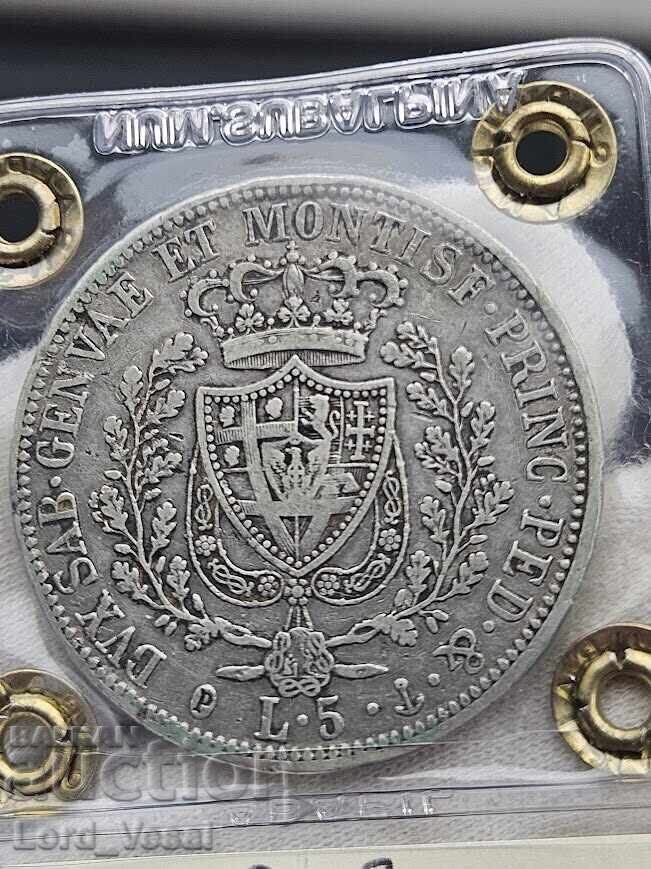 Licitație Regatul Piemont-Sardinia 5 Lire 1827 P (Genova) Licitație Regatul Piemont-Sardinia 5 Lire 1827 P (Genova)