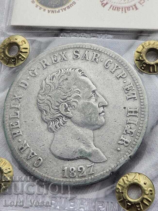 Livrarea Regatul Piemont-Sardinia 5 Lire 1827 P (Genova) Livrarea Regatul Piemont-Sardinia 5 Lire 1827 P (Genova)
