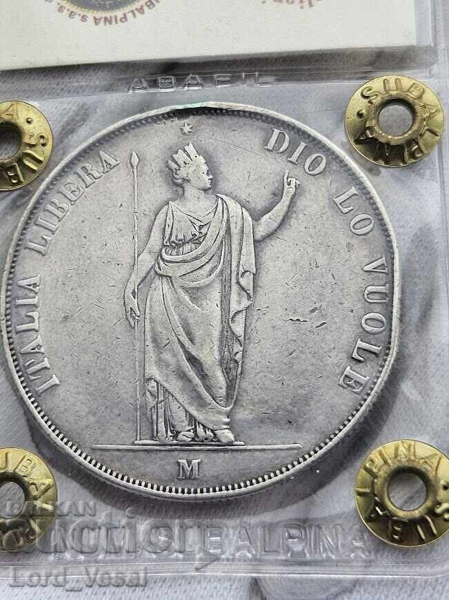 Delivery of Kingdom of Lombardy 5 Lire 1848 M