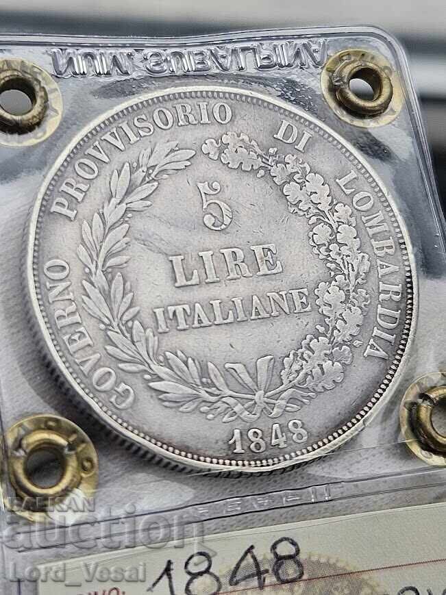 Kingdom of Lombardy 5 Lire 1848 M - 7
