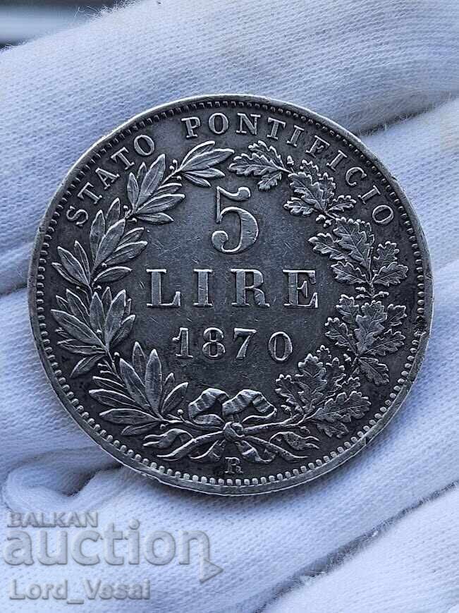 Vatican 5 lire 1870 R A. XXV cu preț € 195.00 | 381.39 BGN Vatican 5 lire 1870 R A. XXV cu preț € 195.00 | 381.39 BGN