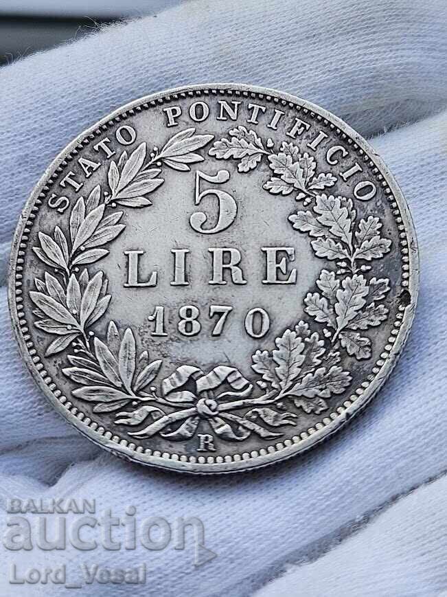 Livrarea Vatican 5 lire 1870 R A. XXV Livrarea Vatican 5 lire 1870 R A. XXV