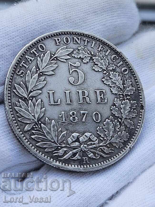 Vatican 5 lire 1870 R A. XXV - 6 Vatican 5 lire 1870 R A. XXV - 6