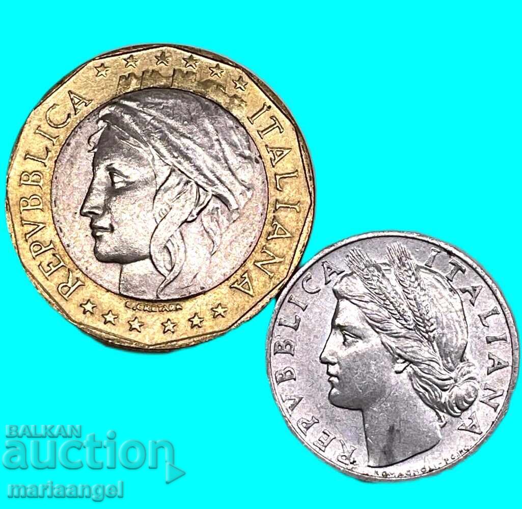 Италия 1000 Лири 1997 + 1 Лира 1949 - 7 Италия 1000 Лири 1997 + 1 Лира 1949 - 7