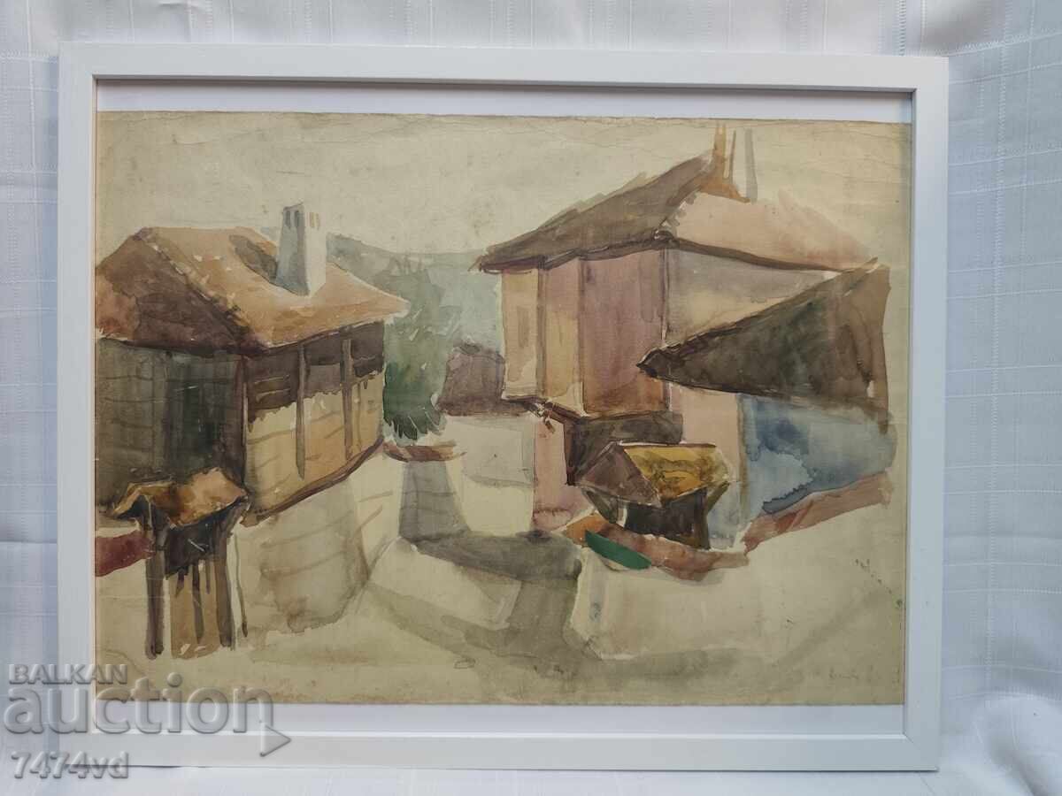 Old Bulgarian watercolor by the artist Todor Dimitrov, 1963 Old Bulgarian watercolor by the artist Todor Dimitrov, 1963