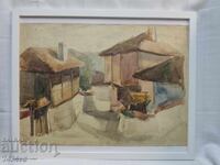 Old Bulgarian watercolor by the artist Todor Dimitrov, 1963