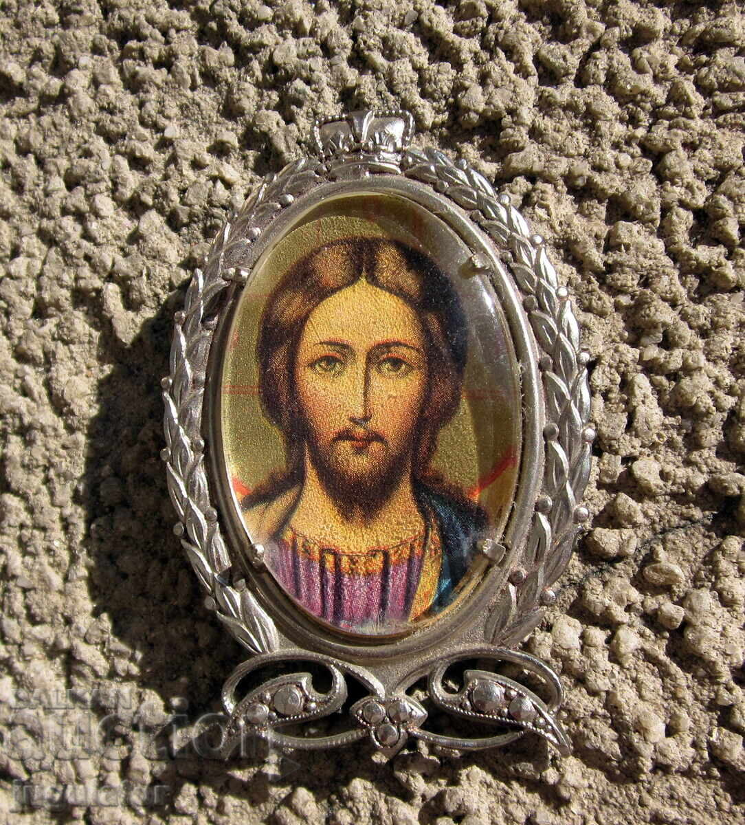 Regatul Bulgariei mică icoană de casă cu Iisus Hristos în ramă - 5