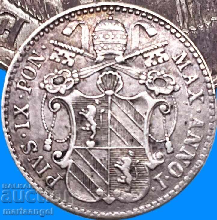 5 Baiocchi 1847 Βατικανό Pius IX. 1846-1878 ασήμι Πατίνα - 6