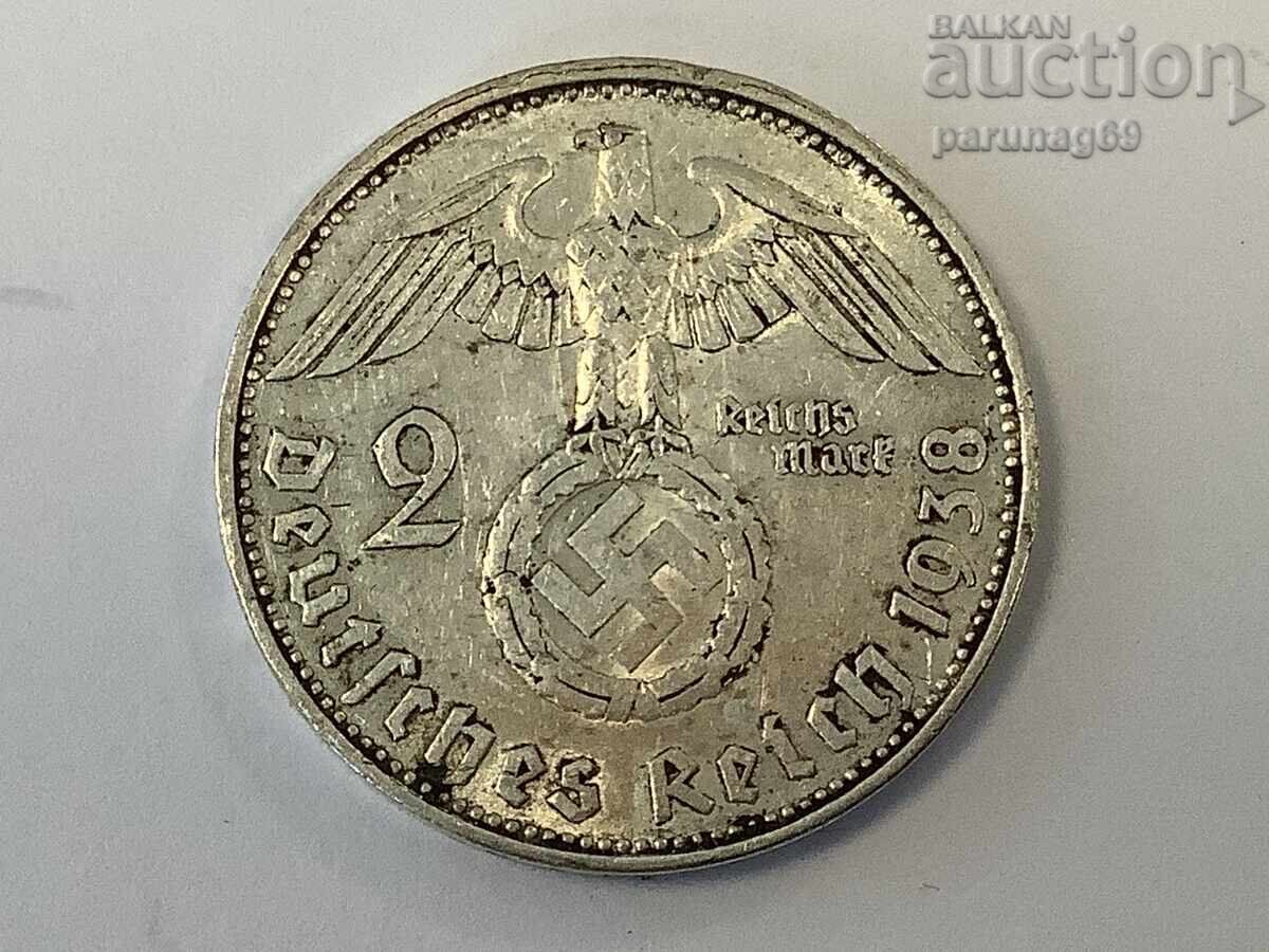 Germania 2 mărci 1938 'E' - Muldenhütten Argint 0.625 Germania 2 mărci 1938 'E' - Muldenhütten Argint 0.625
