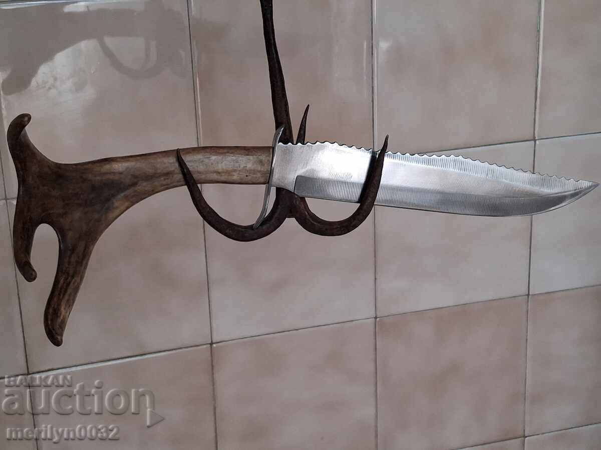 Παράδοση Κυνηγετικό μαχαίρι με θήκη, λαβή από κέρατο ελαφιού ΜΟΝΑΔΙΚΟ