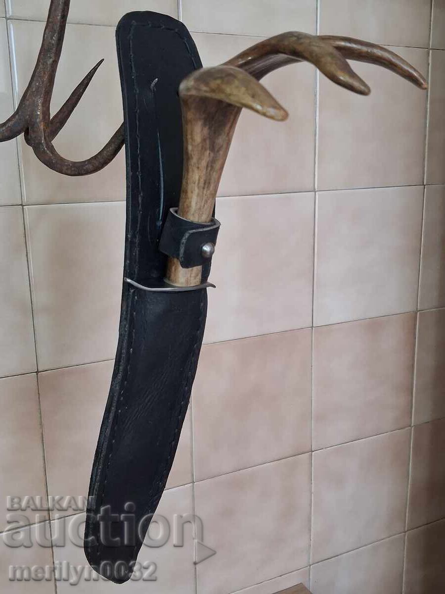 Κυνηγετικό μαχαίρι με θήκη, λαβή από κέρατο ελαφιού ΜΟΝΑΔΙΚΟ - 5