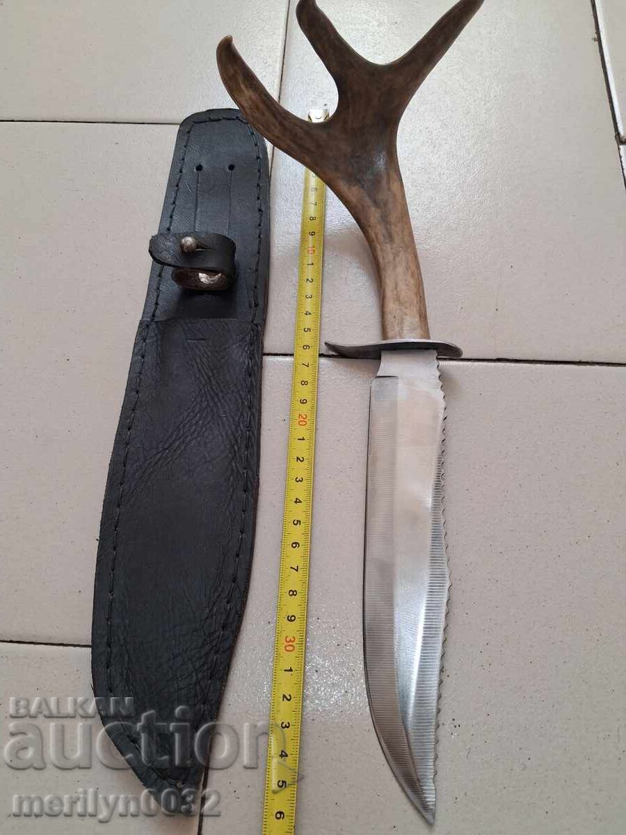 Κυνηγετικό μαχαίρι με θήκη, λαβή από κέρατο ελαφιού ΜΟΝΑΔΙΚΟ - 6