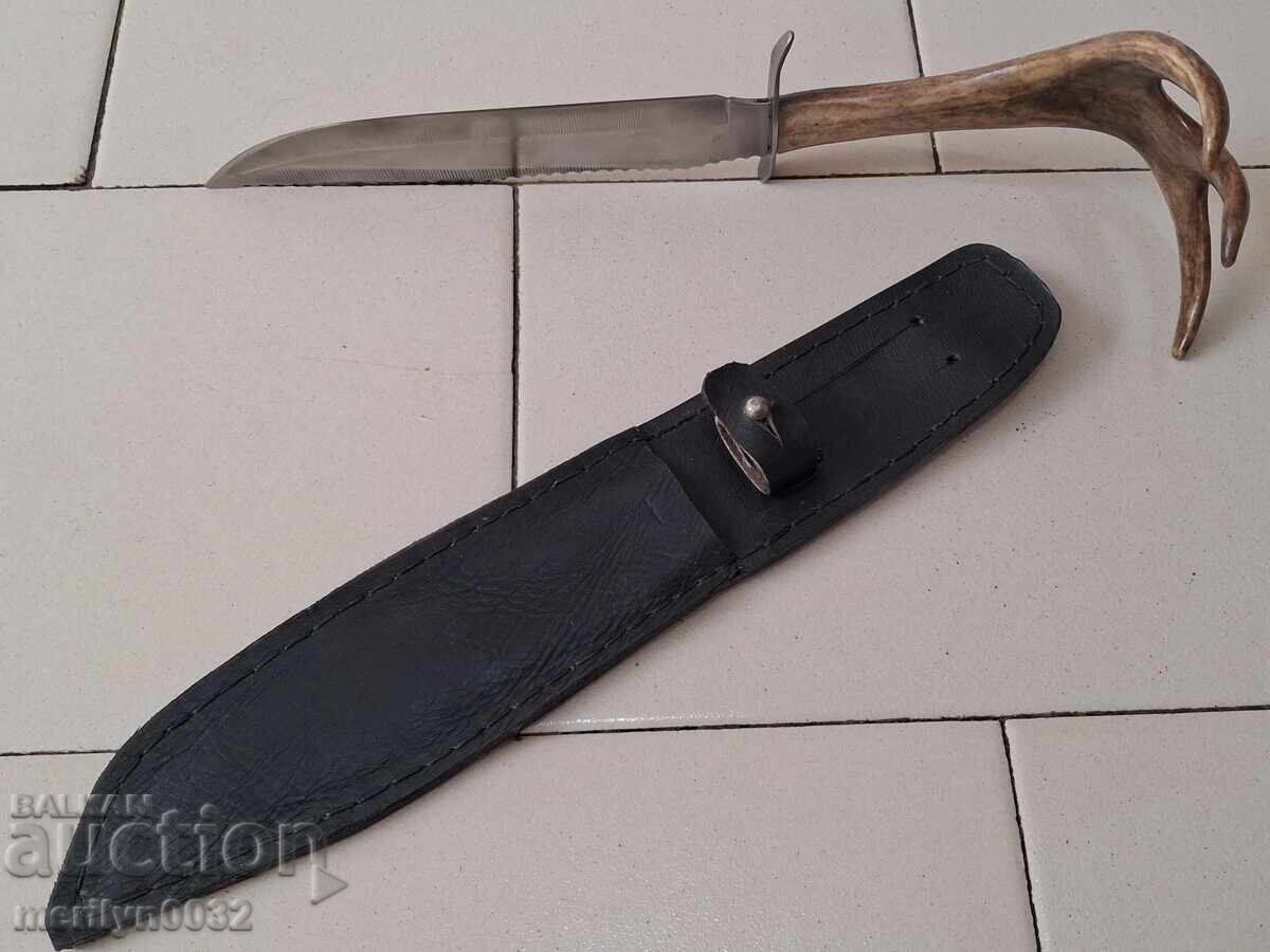 Κυνηγετικό μαχαίρι με θήκη, λαβή από κέρατο ελαφιού ΜΟΝΑΔΙΚΟ - 7