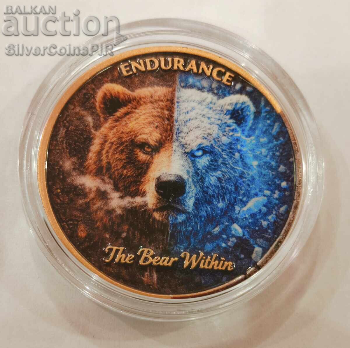 Monedă de cupru 1 oz The Bear Within Endurance Color Round Monedă de cupru 1 oz The Bear Within Endurance Color Round