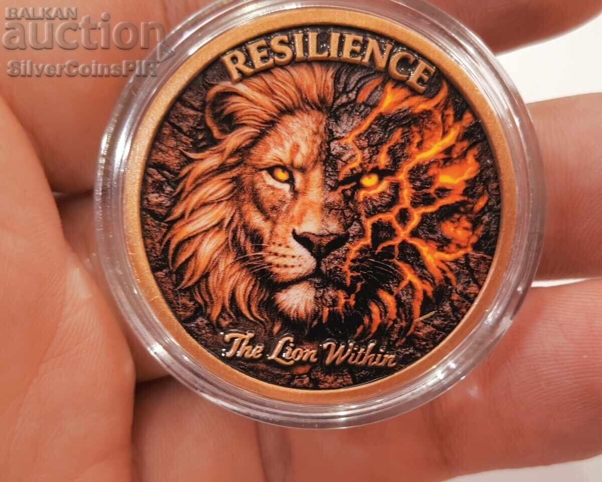 Licitație Monedă de cupru 1 oz The Lion in Us Resilience colorată Licitație Monedă de cupru 1 oz The Lion in Us Resilience colorată
